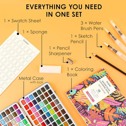Grabie Set of 168 Color Watercolor Paint Set with Brush Pens - color: 168 Colors