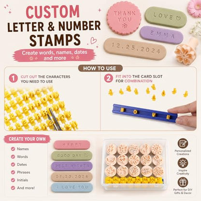 Pottery Stamps for Clay, 30 Pcs Polymer Clay Molds Set with 72 Character Letter Stamps, Floral Leaf Animal Stamp for Pottery, Ceramic, Cookie & Jewelry Making, Storage Box & Drawstring Bag - style: Classic