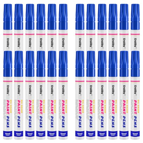 Blue Paint Markers, 24 Pack Oil-Based Waterproof Quick Dry Permanent Paint Pen Set for Rocks Painting, Wood, Fabric, Plastic, Canvas, Glass, Mugs, Metal, Tire, Stone, DIY Craft - color: Blue