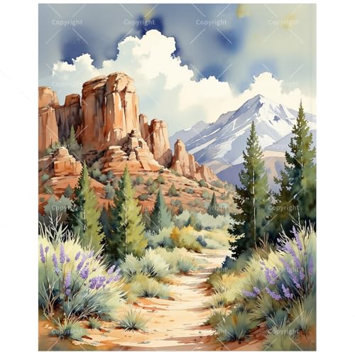 Mountain Landscape Paint by Numbers Kit for Adults - DIY Red Rock Canyon and Pine Forest Painting on Canvas, Acrylic Paint Set for Beginners, Art for Home Decoration or Gifts(12X16IN Framed) - color: HSX01141, size: 12X16IN Framed