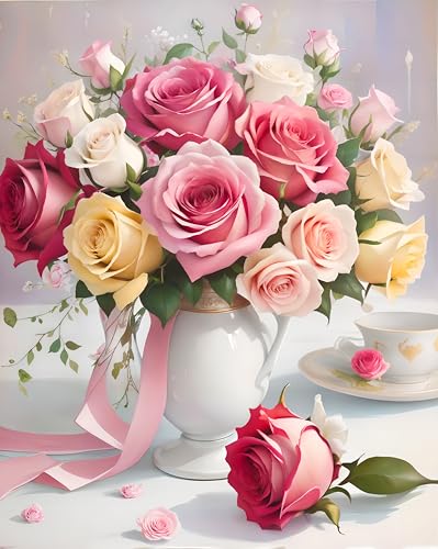 Yeadiffy Diamond Art Painting Kits for Adults Diamond Art Kits for Adults Beginners,5D Translucent Gems Diamond Painting,DIY Full Drill Diamond Gem Art and Crafts 12x16inch (Flower-1) - color: Flower-1