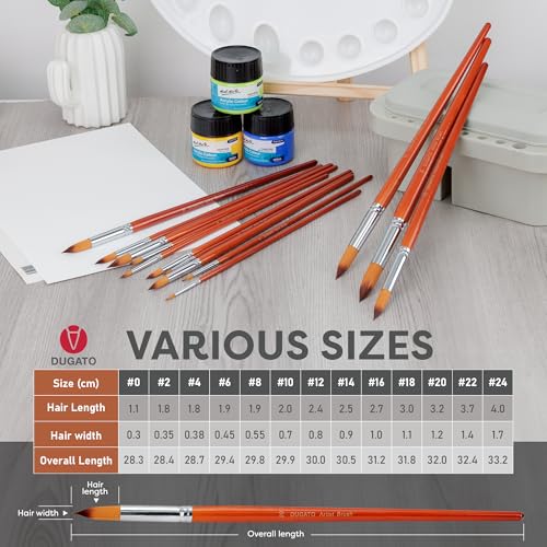 DUGATO Artist Round Paint Brush Set, 13-Piece Long Handle Round Pointed Tip