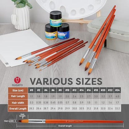 DUGATO Artist Round Paint Brush Set, 13-Piece Long Handle Round Pointed Tip
