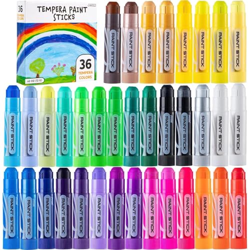 JOYIN 36 Colors Washable Tempera Paint Sticks, Art Supplies, Paint for Kids, Quick Drying and No Mess Arts Project, Gifts for Kids and Artists Birthday Valentine Easter Gifts for Boys Girls