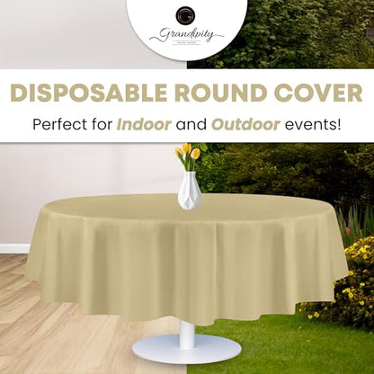 Grandipity Plastic Table Cloth Disposable 12 Pack 84" Round Beige | Plastic table covers, durable disposable tablecloths, fade and tear-resistent table cover for party, event - color: Beige, size: 84in. Round
