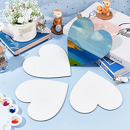 NBEADS 12 Pcs Heart Painting Canvas Panels, 5.9inch Blank Canvas Drawing Boards for Oil & Acrylic Painting Students Artist Hobby Painters and Beginners, 15x15cm - size: L.W: 6"×6"/Thi: 0.1"-Heart