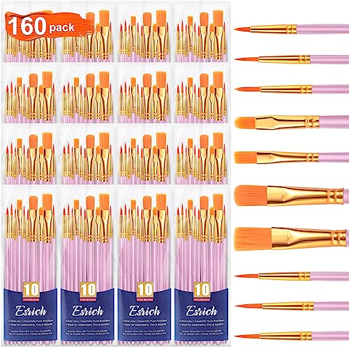 ESRICH 160PCS Pink Paint Brushes, Paint Brush for Acrylic Painting - color: Pink, size: 160