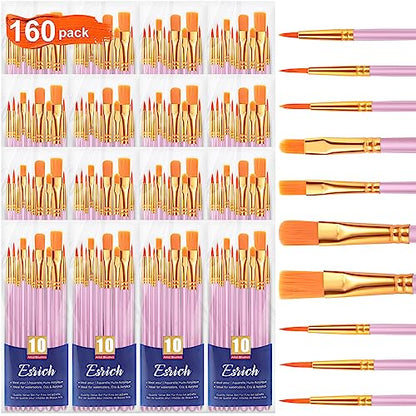 ESRICH 160PCS Pink Paint Brushes, Paint Brush for Acrylic Painting - color: Pink, size: 160