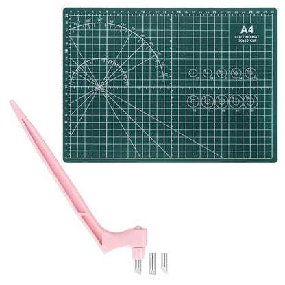 HARFINGTON Craft Cutting Tools 15/30/45 Degree Blades 360 Degree Rotating Blade Stainless Steel Cutter Pen Knife with Mat for DIY Crafts Stencils Scrapbooks, Pink - color: Pink