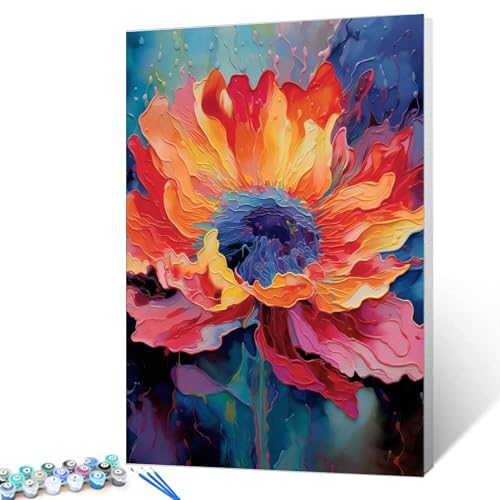 Watercolor Flowers DIY Paint by Numbers for Adults Beginners and Kids,Anti Stress Painting by Numbers Kits with Paintbrushes and Acrylic Pigment,Handmade Craft Oil Painting Kits Home Decor,(diy frame) - color: Plant-06, size: 16''x20''(DIY Frame)