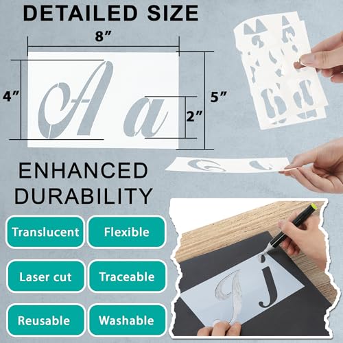 124 Alphabet Numbers Mandala Stencils Small Large Upper Lowercase 2 and 4 inch Arts Crafts Letters Stencil Reusable Template for Calligraphy DIY Painting Wood Wall Fabric Rock Bullet Journal Kit - style: Medium