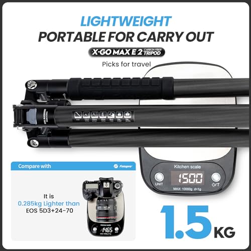 Fotopro 68" Carbon Fiber Travel Tripod, Heavy Duty Camera Tripod with Ball Head, Detachable Monopod with Quick Release Plate and Bag, Load up to 12KG/26lbs - color: Black, size: 68" Max (Carbon Fiber)