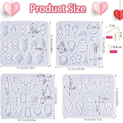 104Pcs Geometric Resin Earring Molds Kit, Irregular Shaped Earrings Silicone Mold for Epoxy Resin Dangle Drop Jewelry Molds Making Kit with 100 Earring Hook for Earrings Necklace Pendants (clear) - color: clear