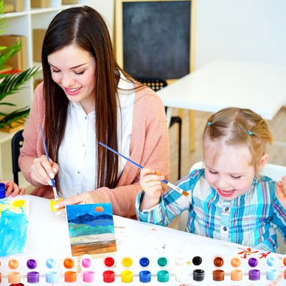 24 Pack Mini Canvas Boards and Easel Paint Set, Acrylic Paint Set | 24Pcs 4" X 4"Canvas and Easel,12 Colors Washable Acrylic Paint Strips,48 Brushes,24 Palettes for Painting Crafts Party Favors - color: 4" X 4"