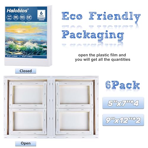 6 Packs Stretched Canvases for Painting with 5x7in,9x12in Canvas, Blank Canvases for Acrylics, Oils & Other Painting Media, 5/8 Inch Profile 100% Cotton Artist Framed Canvas - size: 6 Pack Mixed - 9×12IN 5×7IN