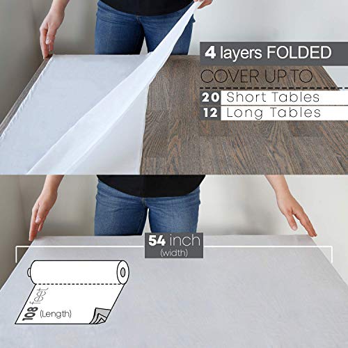 Neatiffy Disposable Plastic Table Cloth Roll | 54 in x 108 Ft Waterproof Tablecloth | Table Cover for Rectangle, Square, Round Oval Tables | Picnic, Party, Banquet, Birthdays, Weddings - White - color: White