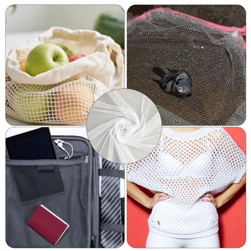 62×61 Inch White Mesh Fabric Soft Mesh Netting Slightly Stretchy for Sewing Projects, Shopping Bag, Backpack Pocket and Straps and Netting Clothes