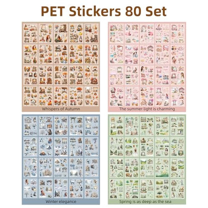Four Seasons Style Stickers Scrapbooking Supplies for Junk Journal, Four Sticker Books, 80 Sheets PET Stickers - color: Four Seasons Style