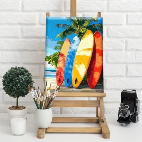 Natuyalo Framed Paint by Number Kits for Adults Beginners, Surfboard Easy Acrylic Adult Paint by Number Kits, Beach DIY Painting by Numbers Kits with Frame Ideal Gift 12x16 Inch - color: Color-10