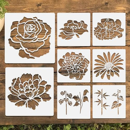 8 Pcs Large Flower Stencils for Painting, 11.81 X 11.81 Inch Flower Stencils for Crafts Reusable, Wood and Wall Stencils for Painting Large Pattern, DIY Templates Holiday Wall Paper (A) - style: A