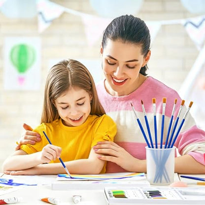 200 Pcs Small Paint Brushes Bulk, 100 Flat & 100 Round Pointed Acrylic Paint Brushes for Kids Classroom, Art Watercolor Brushes for Canvas Face Painting Touch Up