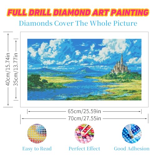 DDGEMART 5D Diamond Painting Kit for Adults, Full Drill Fantasy Castle Wilderness River Meadow Landscape Art for Beginners, Large Horizontal 28x16 inch - color: Fantasy Castle Wilderness