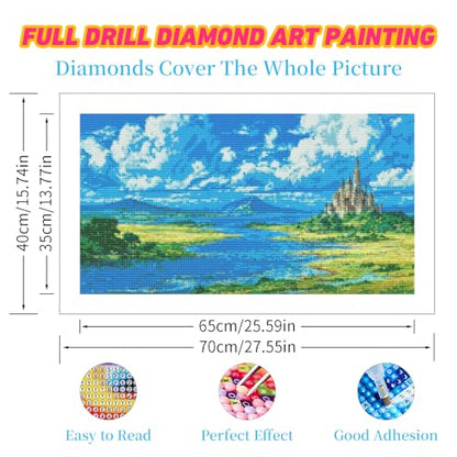 DDGEMART 5D Diamond Painting Kit for Adults, Full Drill Fantasy Castle Wilderness River Meadow Landscape Art for Beginners, Large Horizontal 28x16 inch - color: Fantasy Castle Wilderness