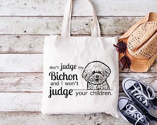 Pet Studio Art Don't Judge My Dog Tote Bag - color: Bichon Frise