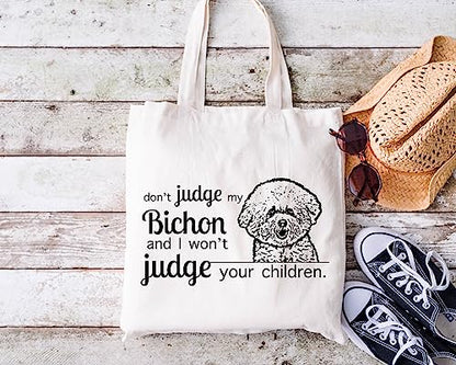 Pet Studio Art Don't Judge My Dog Tote Bag - color: Bichon Frise