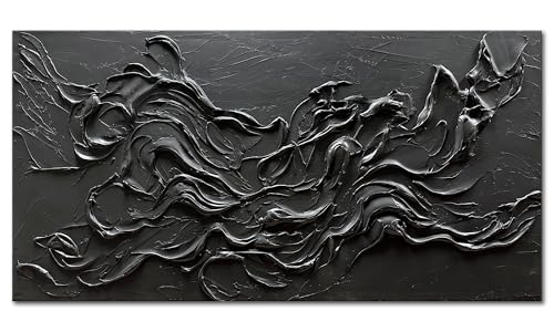 zoinart Black Large Abstract Wall Art, 30x60 Inch Minimalist Big Paintings Black Art Wall Decor, Contemporary Art Textured Wall Art for Living Room Office - color: BL-069