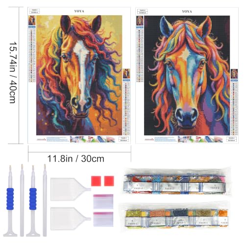 YOYA 2 Pack 5D Horse Diamond Art Kits for Adults 12x16 Inch - color: Horse 035