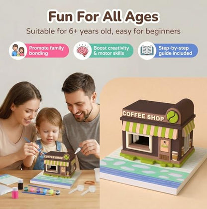 GloomGlo DIY Plaster Painting Coffee Shop Kit - Paint & Create Freely, All-Inclusive Craft Set for Kids Teens Adults, Creative Art Decor, Home Decor Figurines, Perfect Birthday Holiday Gift