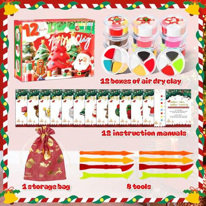 MuseLuxe Air Dry Clay - 12 Boxes Christmas Modeling Clay Kit | 8 Sculpting Tools,Safe & Non-Toxic,DIY Magic Gifts Toys for Boys,Girls,Kids - color: 12 Colors