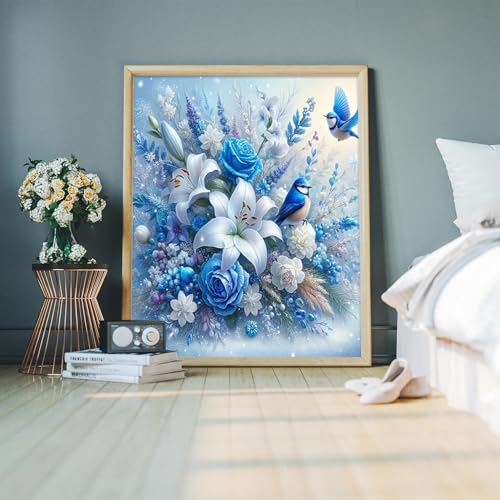 PHANTASYART Flowers Paint by Numbers Kit for Adults 16x20inch | Flowers Canvas Paint by Numbers for Adults, Oil Painting by Numbers On Canvas, DIY Acrylic Paint Kit , Gifts & Home Decor - color: Blue Birds, size: 16x20inch