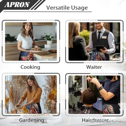 Waist Apron with 3 Pockets Waterproof 13 Inch Short Half Waist Aprons Women Men Server Aprons Waitress Waiter Apron - color: American Flag Horse
