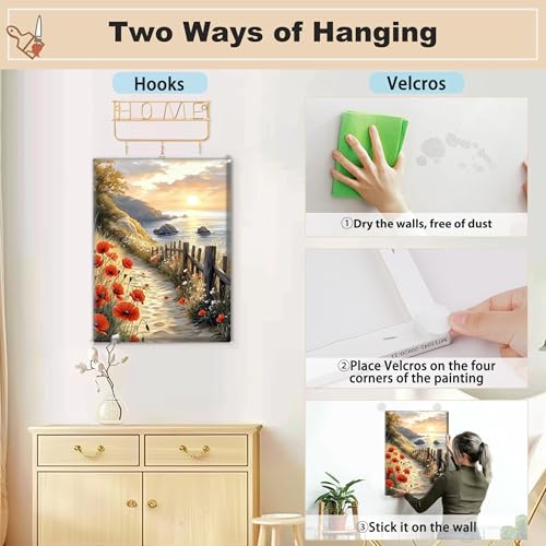 EOBROMD Framed Paint by Numbers Kits for Adults Landscape, Flower DIY Acrylic Paint by Number on Stretched Canvas, Painting Kits Adults Oil Paint by Numbers for Home Decor 12x16inch