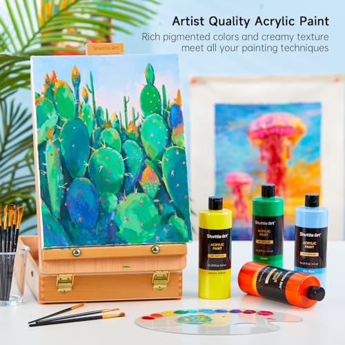 Shuttle Art Acrylic Paint, 15 Pack Acrylic Paint Large Bottle Set, 473ml/16oz Each, 14 Unique Colors and 1 More White, High Viscosity Art Paint for Artists, Beginner & Kids on Rocks Canvas WoodCeramic - color: 14+1 Colors, size: 16 Fl Oz (Pack of 15)