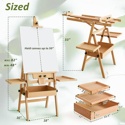 Multi-Function Beech Wood Art Easel for Painting, Flat Desk Easel Stand - color: Medium Natural