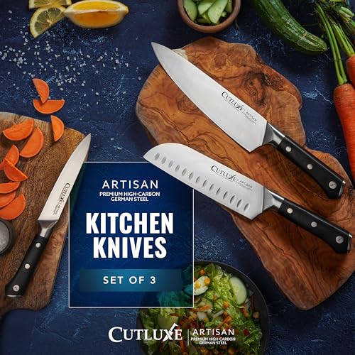 Cutluxe Chef Knife Set, 3-Piece Kitchen Knives – Razor Sharp German Steel | Professional Full Tang Blades with Ergonomic Handles – Artisan Series, Forged High Carbon - size: 3 Pcs Knife Set
