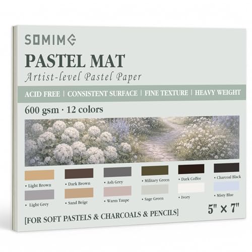 Somime 5x7 Sanded Pastel Paper Pad, 600gsm 12 Sheets of 12 Mixed Colors | Heavyweight Artist Drawing Paper Pad for Pencils and Soft Oil Charcoal Pastels - size: 5x7 12 sheets