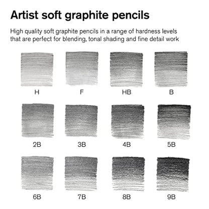 Winsor & Newton Studio Collection, Graphite Pencils, Set of 12 | Soft, Thick Core pencils, Varied Hardness, Soft Smooth Texture, Easy Blending, Stylish Metal Tin Included, High Quality Lead - style: 12 Graphite Pencils