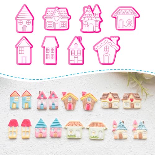 Cozy Cottage Polymer Clay Cutters Set - 8pcs Cute House Shapes for DIY Earring Jewelry, Soft Clay Crafts, Scrapbooking & Miniature Home Decor - color: P color