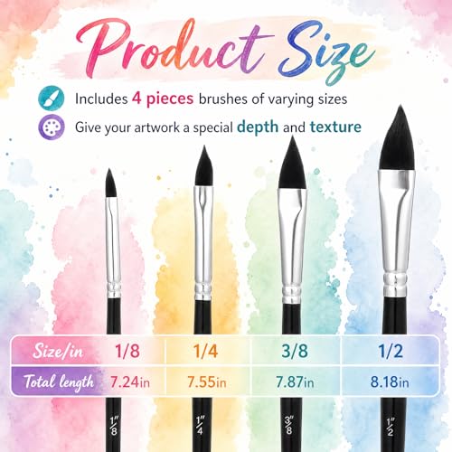 4PCS Cat Tongue Watercolor Brushes, Oval Wash Paint Brushes, Pointed Oval Paintbrush, Cat's Tongue Paint Brush for Watercolor Acrylic Ink Gouache Painting (1/8", 1/4", 3/8", 1/2")