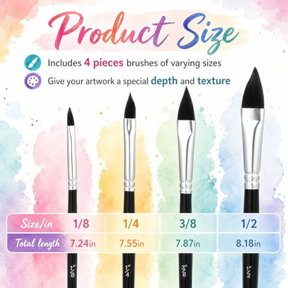 4PCS Cat Tongue Watercolor Brushes, Oval Wash Paint Brushes, Pointed Oval Paintbrush, Cat's Tongue Paint Brush for Watercolor Acrylic Ink Gouache Painting (1/8", 1/4", 3/8", 1/2")