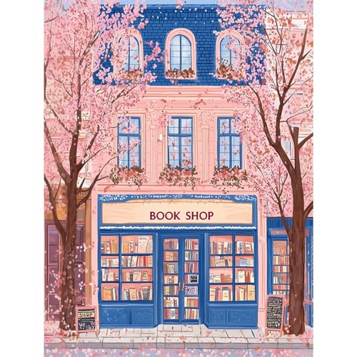 Bookstore Diamond Art Kits for Adults,Cherry Diamond painting Wall Decor | Diamond Art Kit for Beginners, 5D DIY Full Drill Diamond Painting Gem Art, Home Wall Art Gifts(12x16 inch) - color: DP03667