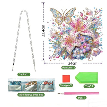 LPDJITO DIY Hanging Lily Flower Diamond Art Pendant Kit Flowers Butterflies, Special Crystal Diamonds Painting Ornament for Adults, 5D Diamond Art Suncatchers Double Sided Board Gem Painting Kit - color: Color-11