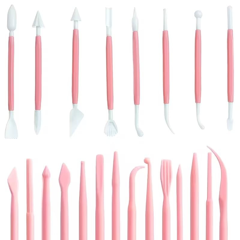 22 PCS Clay Sculpting Tools Set, Pink Air Dry Clay Tools & Polymer Clay Tools Kit, Double-Ended Plastic Modeling Tools for Pottery, Polymer Clay, Air Dry Clay & DIY Crafting for Adult - color: 22Pcs-Pink