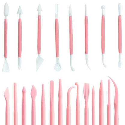 22 PCS Clay Sculpting Tools Set, Pink Air Dry Clay Tools & Polymer Clay Tools Kit, Double-Ended Plastic Modeling Tools for Pottery, Polymer Clay, Air Dry Clay & DIY Crafting for Adult - color: 22Pcs-Pink