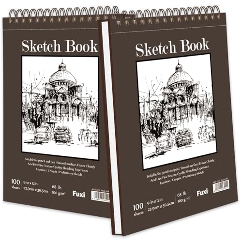 9" x 12" Sketch Book, Top Spiral Bound Sketch Pad, 2 Packs 100 Sheets Each (68lb/100gsm), Acid Free Art Sketchbook Artistic Drawing Painting Writing Paper for Kids Adults Beginners Artists - color: Brown, size: 9" x 12" (Pack of 2)