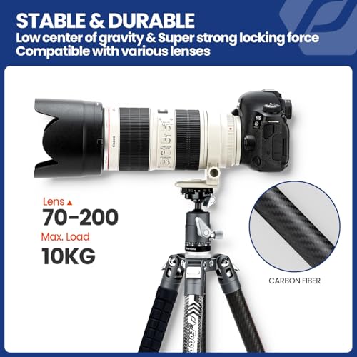 Fotopro 62 Inch Carbon Fiber Tripod for Camera Ultralight Travel Camera Tripod Max Loads Up 22lbs X-Aircross 3 Grey - color: Grey